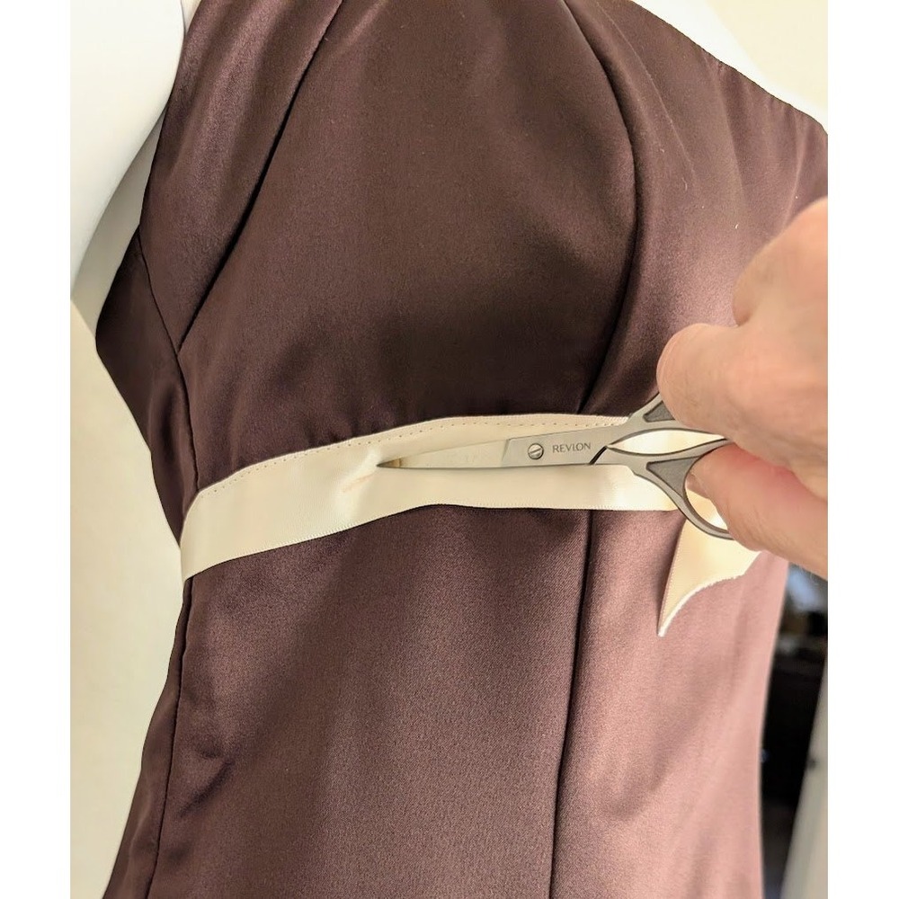 Vintage Brown Satin Halter Cocktail Dress XS 90s Y2K Bow Party Coquette Occasion - Picture 4 of 5